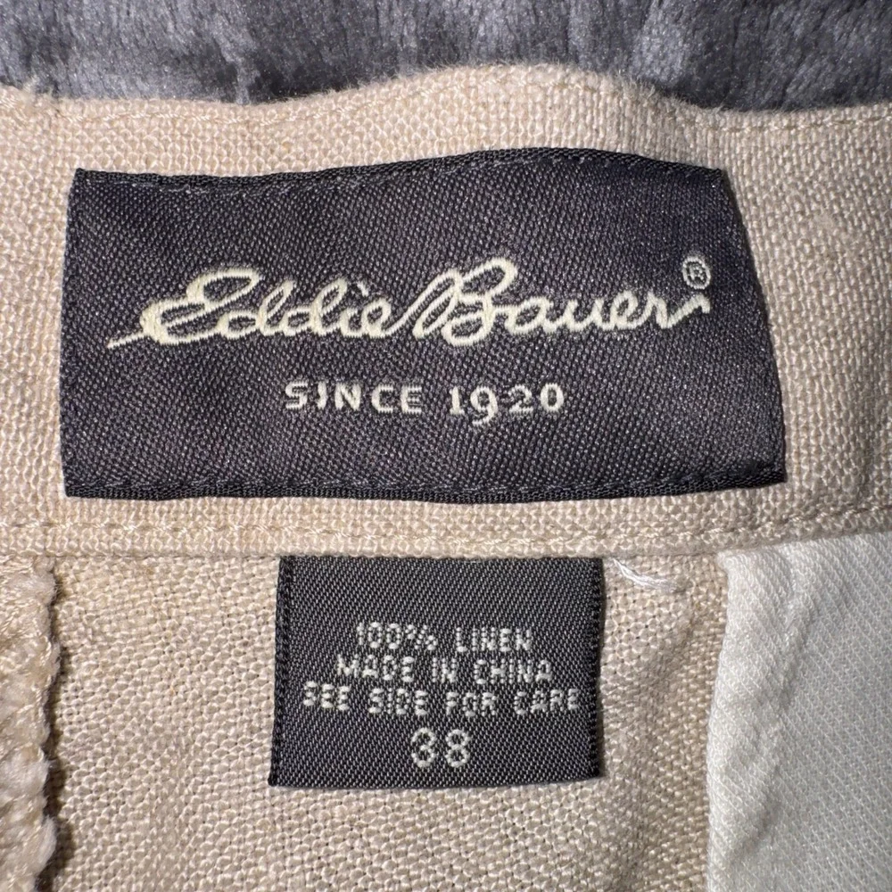 Eddie Bauer Mens 38x30 Beige 100% Linen Double Pleated Straight Leg Pants